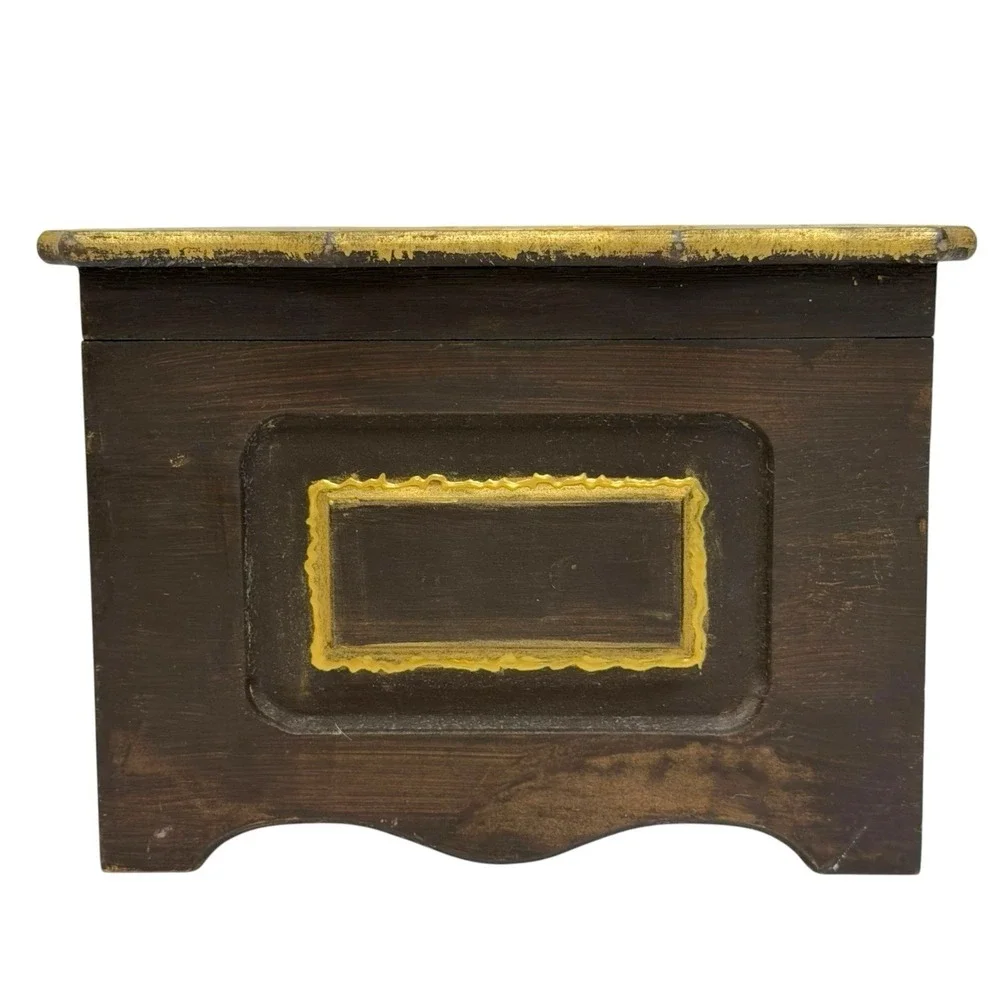 Vintage Handpainted Wooden Jewelry Box Hinged Lid Floral w/Bird Embossed 6.25